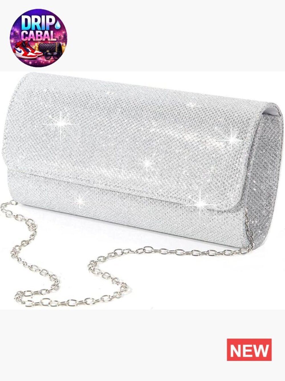 Sparkly Glitter Clutch Evening Bag with Detachable Chain